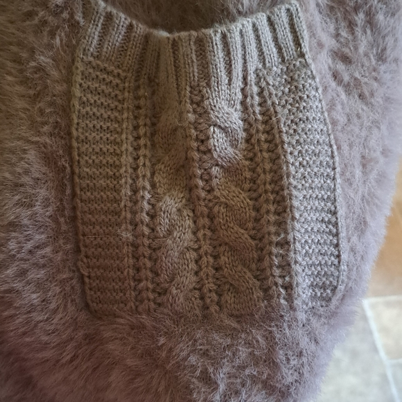 Ladies Oliver Fuzzy/Cableknit Long Vest, Pocketed/Hooded Mauve Sz Lrg - Picture 5 of 6